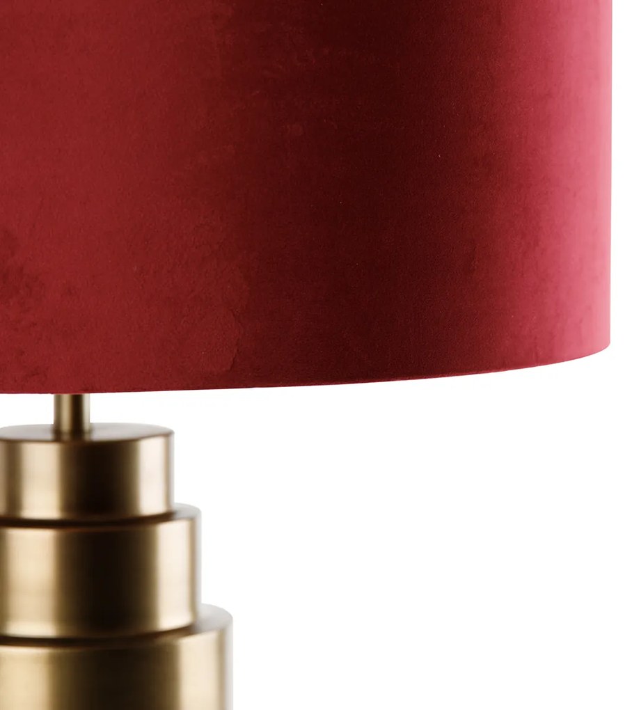 Stolná lampa bronzová so zamatovým tienidlom červeným so zlatom 50 cm - Bruut