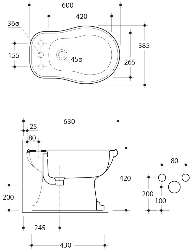 Kerasan Kerasan, RETRO bidet 38,5x41x60cm, 102001