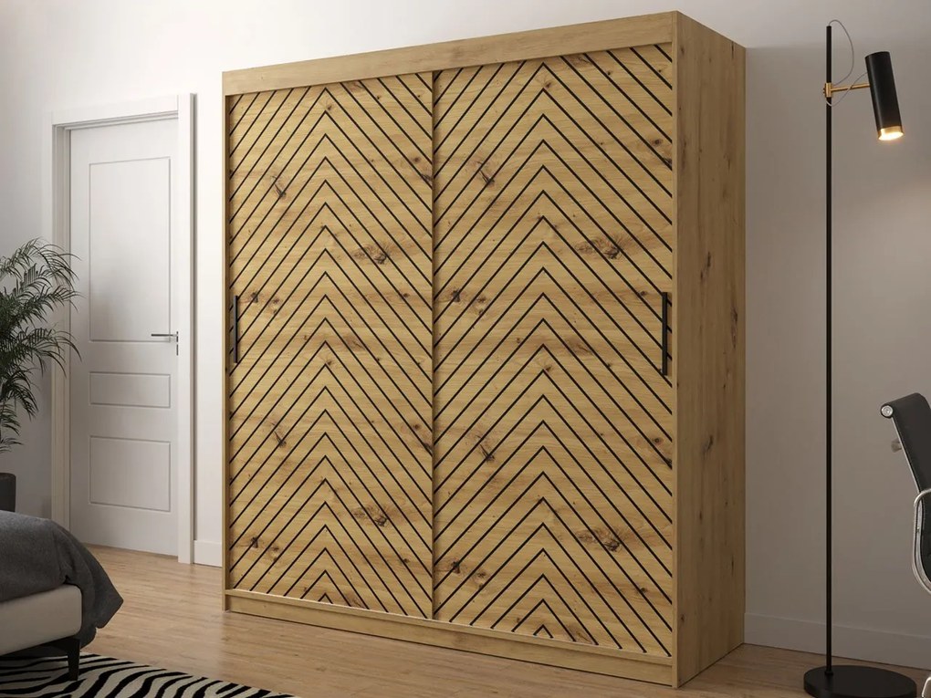 Moderná posuvná skriňa Ratintu 1 180 cm, zásuvka: áno, Farby: čierna / dub artisan + čierna