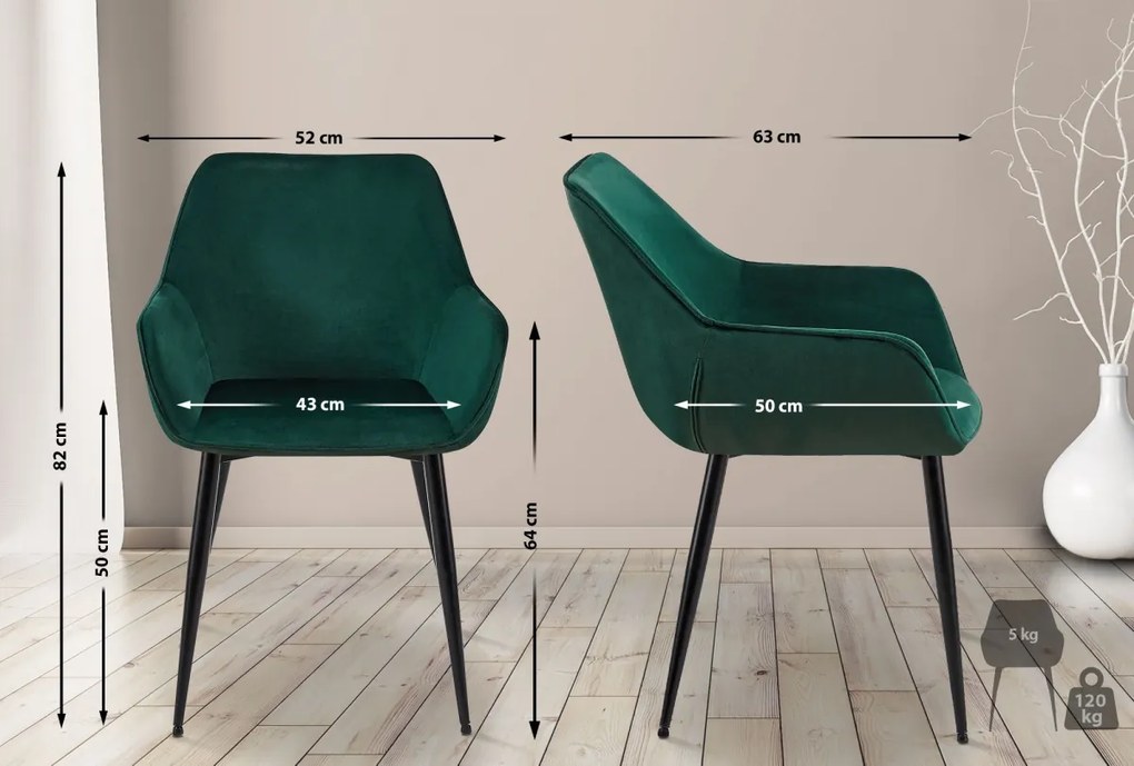 Set 2 jedálenských stoličiek Vessa zamat - zelená