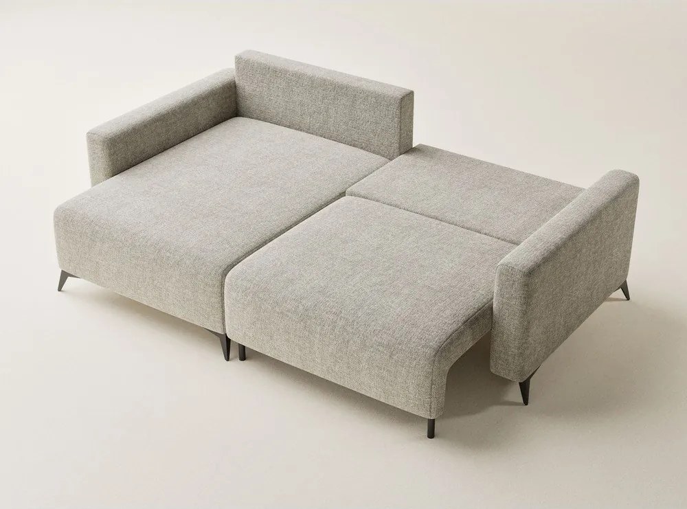 Béžová ženilková rozkladacia/s úložným priestorom rohová pohovka (ľavý roh/s leňoškou) Leon – Maison de Rêve