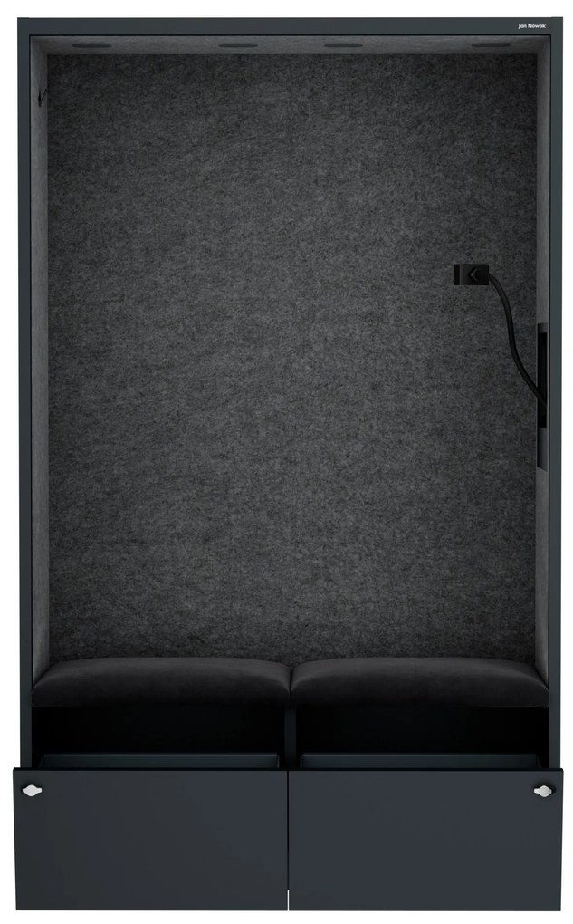 Kancelárska akustická kabína so sedadlom a portom USB-C, telo v antracitovej farbe / sedadlo v tmavosivá farbe, 1150 mm: SALLY MentalBox