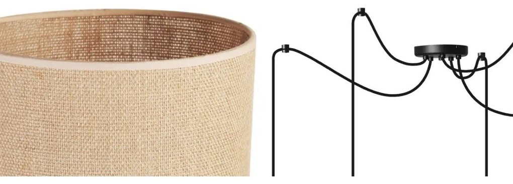 Závesné svietidlo Juta Spider, 5x jutové textilné tienidlo, (výber z 2 farieb konštrukcie), (fi 20cm)