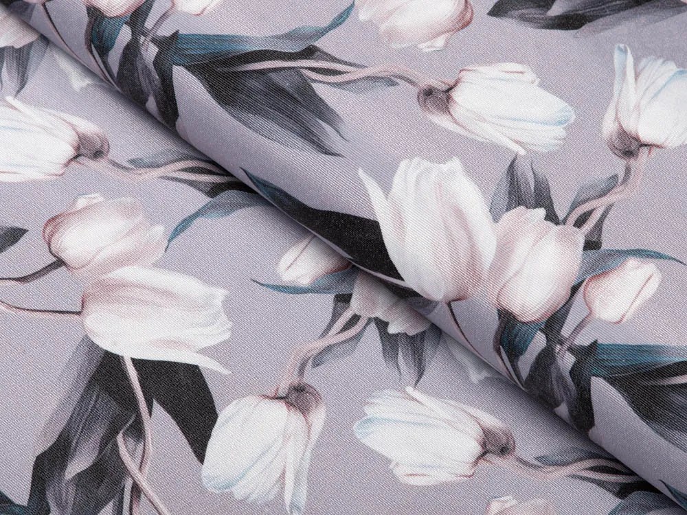 Biante Dekoračná obliečka na vankúš s lemom PML-034 Biele tulipány na sivom 50 x 50 cm