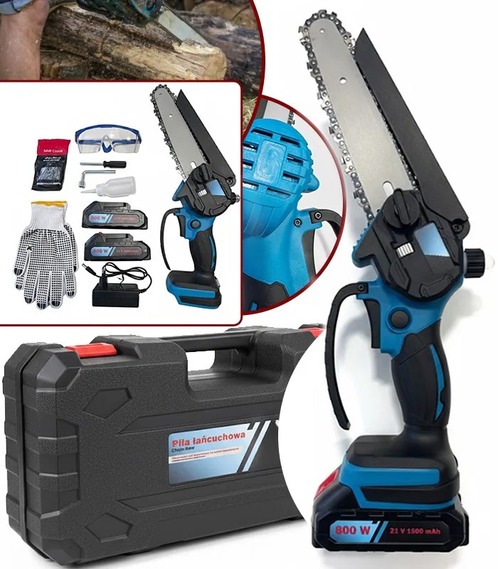 Akumulátorová reťazová píla 21 V na konáre s 2 batériami a nabíjačkou