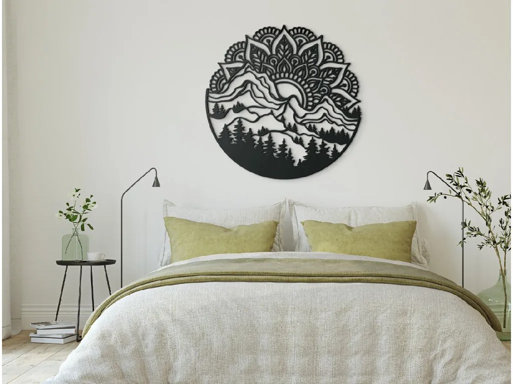 drevko Drevená mandala na stenu Východ Slnka Rozmer obrazu: 44,5 x 44 cm, Farba dekorácie: Čierna