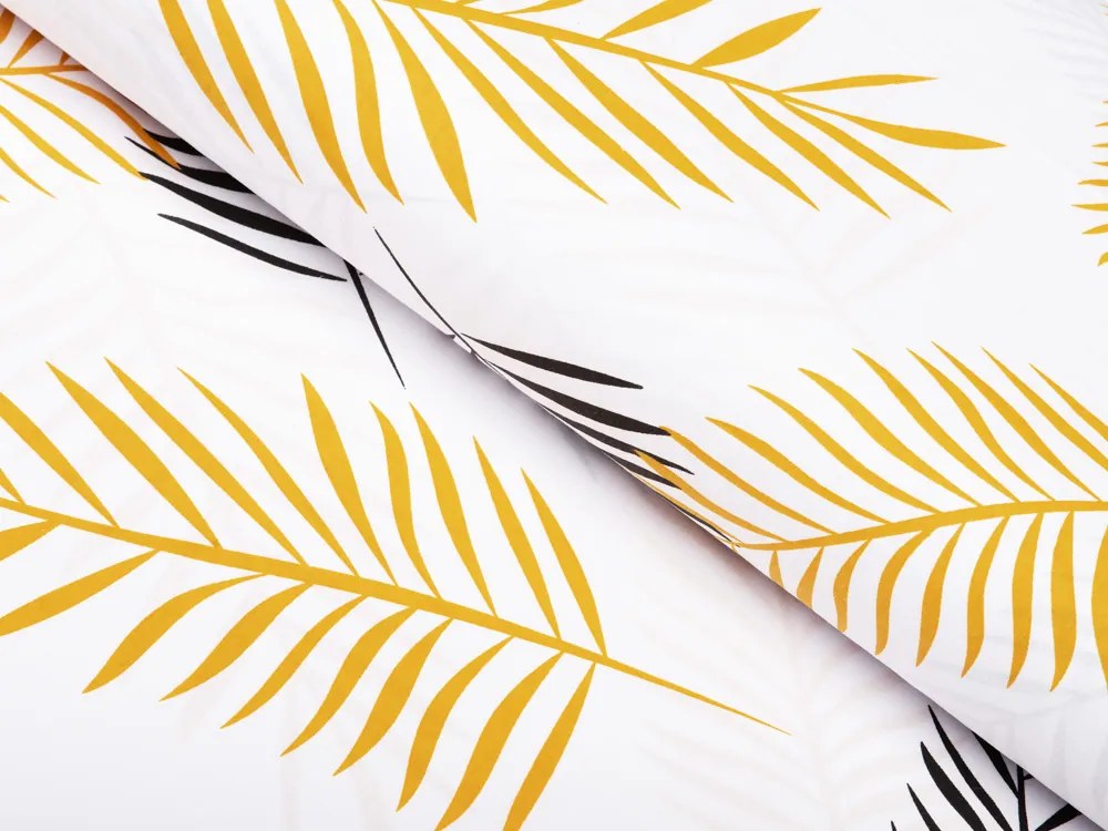 Biante Bavlnené posteľné obliečky Sandra SA-219 Zlaté a čierne palmové listy na bielom Predĺžené 140x220 a 70x90 cm