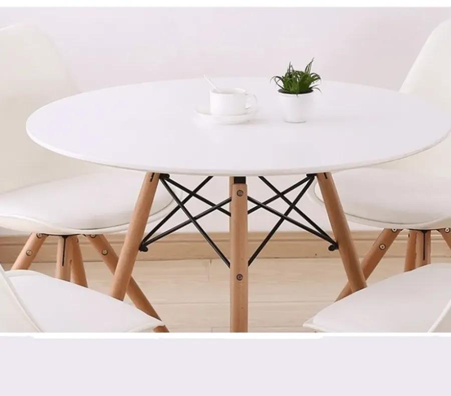Jedálenský stôl, biela/buk, priemer 90 cm, GAMIN NEW 90