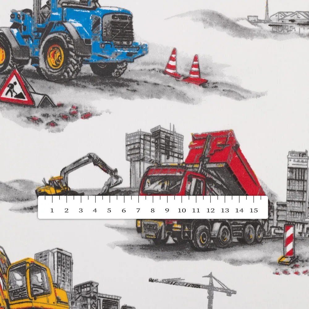 Biante Detská bavlnená obliečka na vankúš s lemom Sandra SA-578 Nákladiaky a bagre na bielom 30 x 50 cm
