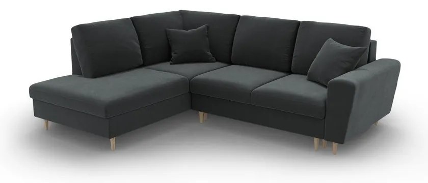 Tmavosivá zamatová rozkladacia/s úložným priestorom rohová pohovka (ľavý roh/do L) Kyoto – Cosmopolitan Design