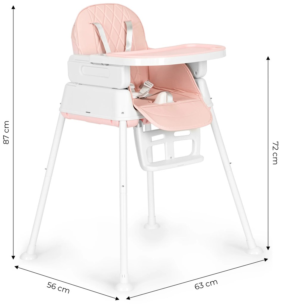 skladacia detská stolička na kŕmenie 3 v 1 ružová