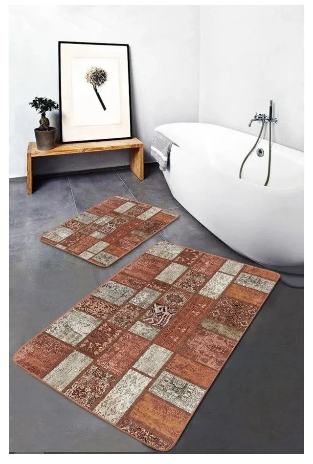 Hnedé zamatové kúpeľňové predložky v súprave 2 ks 60x100 cm – Mila Home
