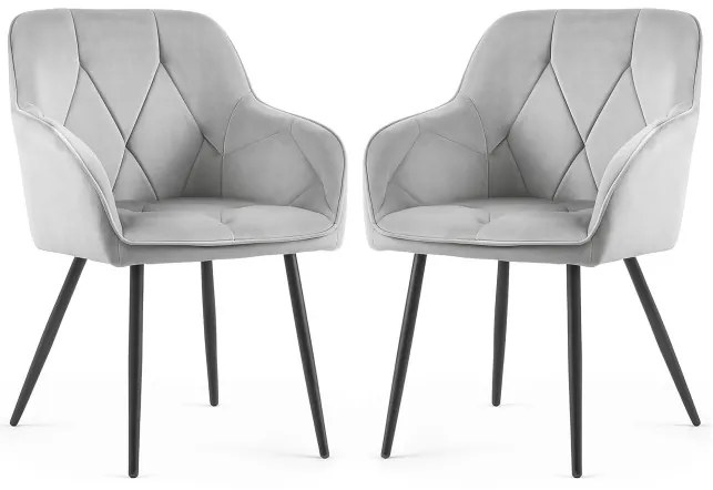 Sada dvoch jedálenských stoličiek DIAMANT zamatové, sivé / čierne nohy (2 ks)