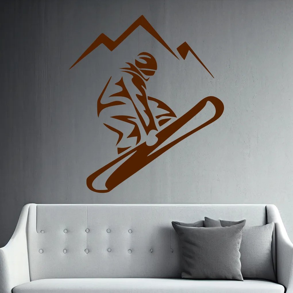 Veselá Stena Samolepka Snowboardista Farba: hnědá, Veľkosť: 100 x 114 cm