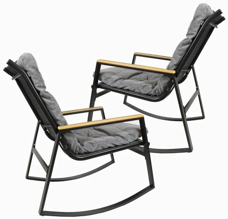 Hojdacie kreslo, oceľové, čalúnené vankúše, sivé, 2 ks