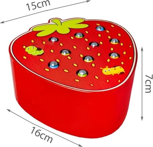 ISO Trade Magnetická drevená jahodová húsenica Montessori – hračka s 10 húsenicami
