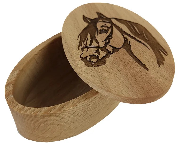 AMADEA Drevená krabička oválna kôň, masívne drevo, 10 cm, český výrobok