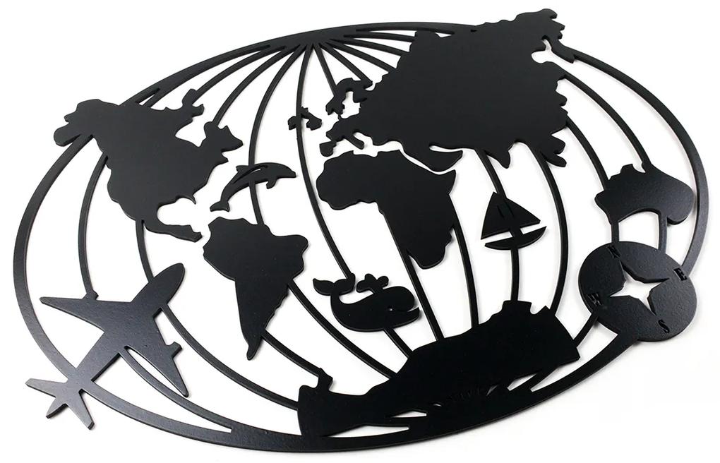 Veselá Stena Drevená nástenná dekorácia Zemeguľa čierna
