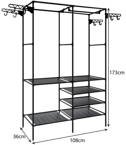 Ruhhy 22671 Stojan na oblečenie čierny 173 x 36 x 108 cm oceľ a netkaná textília