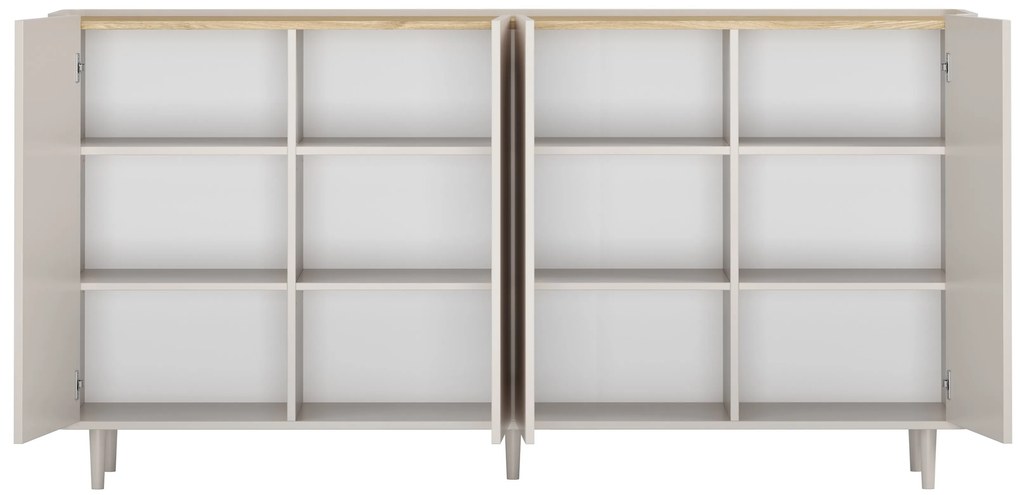 Komoda Elivo 200 cm štvordverová na nožičkách - kašmír / olejovaný dub