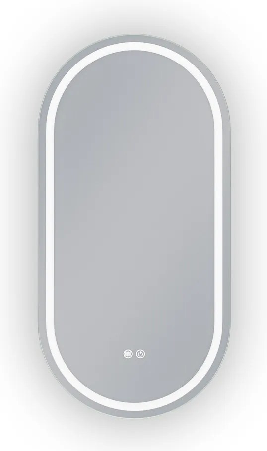 Erga Lyra, oválne LED zrkadlo 50x100cm, 3 farby svetla, predné a zadné osvetlenie, vyhrievacia podložka proti zapareniu, ERG-V01-LYRA-5010-CL