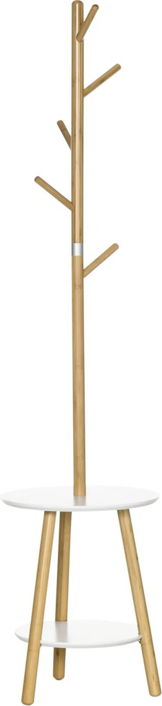 HOMCOM 2v1 Bambusový vešiak na kabáty v tvare stromu s 2 policami a 5 háčikmi pre oblečenie a tašky, hliníkový rám, 39,5x39,5x171 cm | Aosom