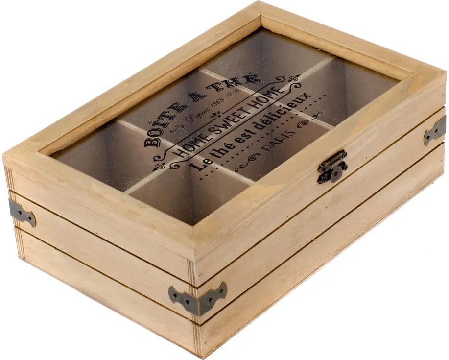 Drevená škatuľka na čaj so 6 priehradkami Dakls Mia, 24 x 16 cm