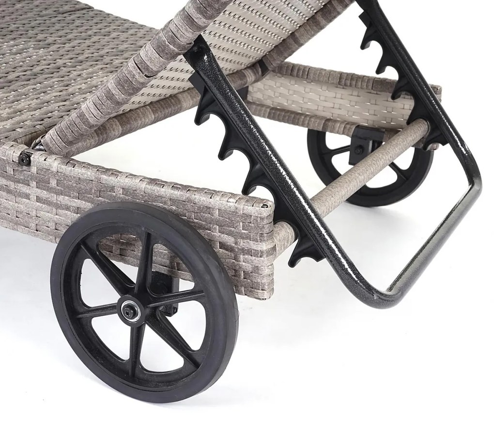 Lehátko HWC-D80, polyratan - sivá, vankúše tmavo šedé