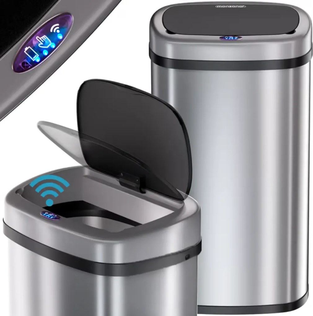 Senzorový odpadkový kôš DEUS, 58 litrov, strieborná Jurhan