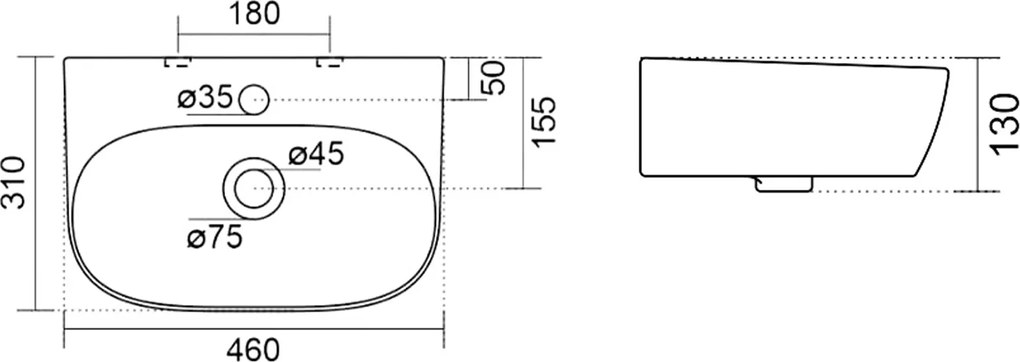 Aqualine Aqualine, FLANNY keramické umývadlo 46x31cm, biela, NP396
