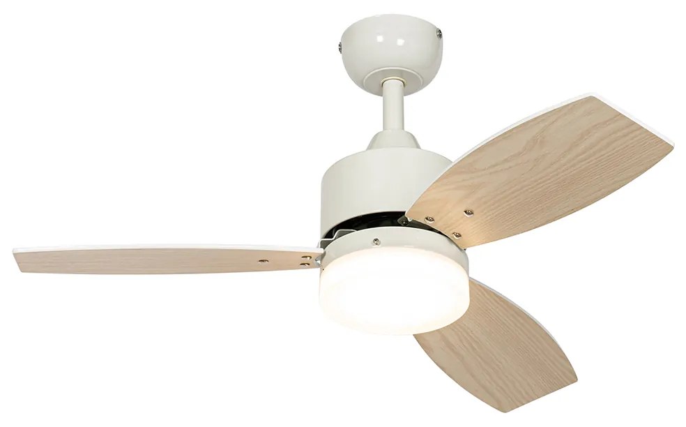 Vonkajší stropný ventilátor biely s dreveným vzhľadom 91,3 cm vrátane stmievateľnej LED s diaľkovým ovládaním IP44 - Toledo