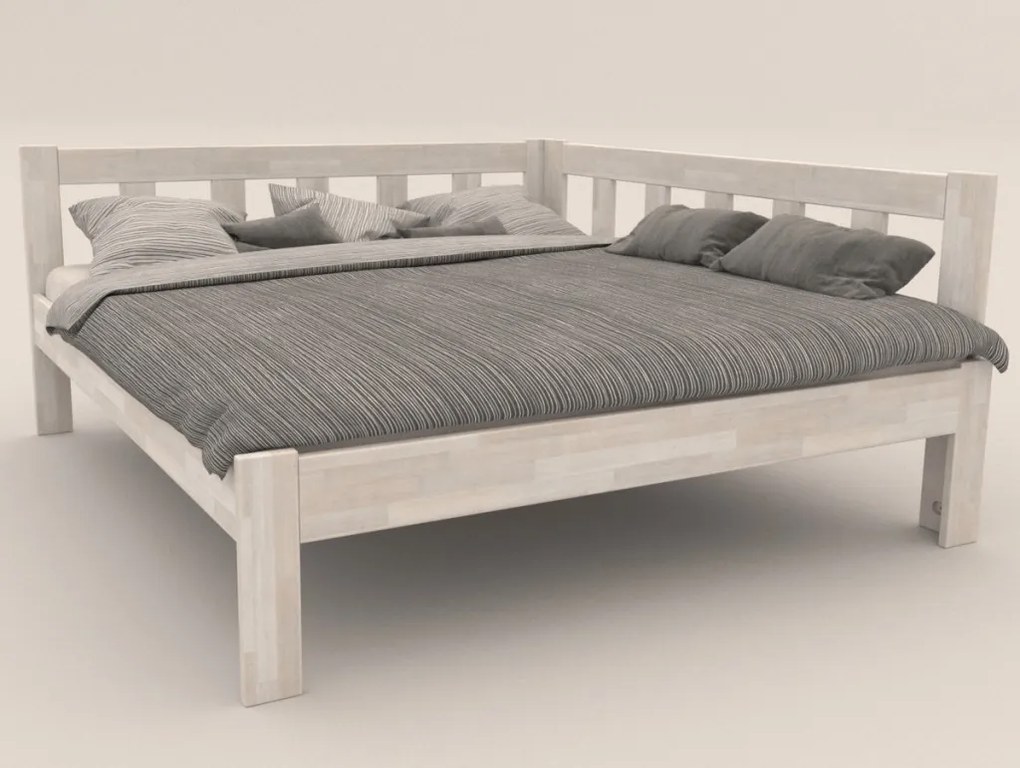 Rohová posteľ so zástenou vpravo Tema P 180x200 cm, bielený buk