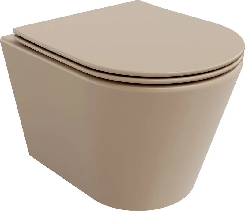 Mexen Rico wc misa Rimless s pomaly-zostupujúcim slim sedadlom, duroplast, matná cappuccino - 30724064