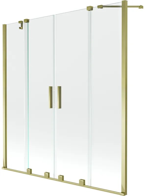 Mexen Velar Duo, 2-krídlová posuvná vaňová zástena 160 x 150 cm, 8mm číre sklo, zlatý lesklý profil, 896-160-000-02-50