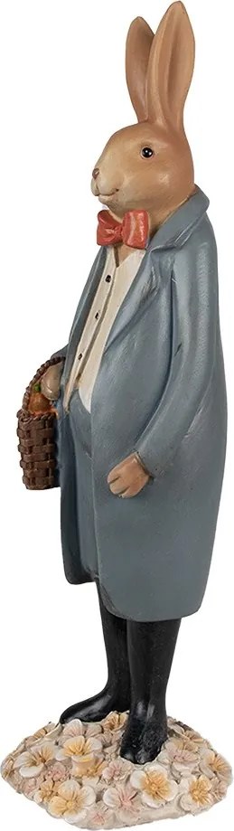 Dekorácia králik v modrom kabátiku a mrkvami - 10*9*34 cm