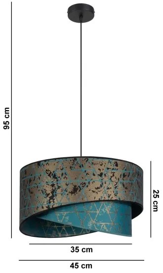 Luster na lanku REZO 1xE27/60W/230V tyrkysová/zlatá