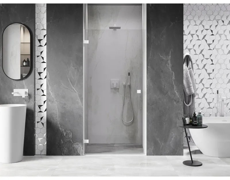 Mexen, Mexen Lunar-B Otočné ľavé sprchové dvere 80 cm, transparentné, biele - 832-080-000-20-00-L