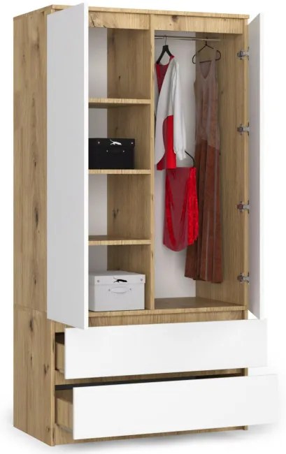 Skriňa S 90 cm 2D 2SZ CLP dub artisan / biela