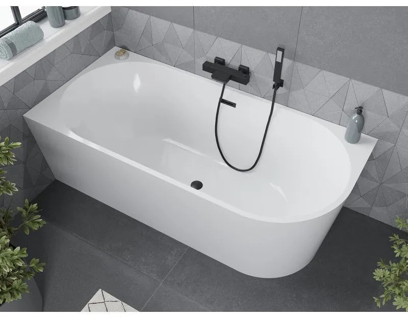 Mexen Mia, voľne stojaca rohová vaňa, lavá, 150 x 75 cm, biela, čierny matný prepad, 52691507500L-70