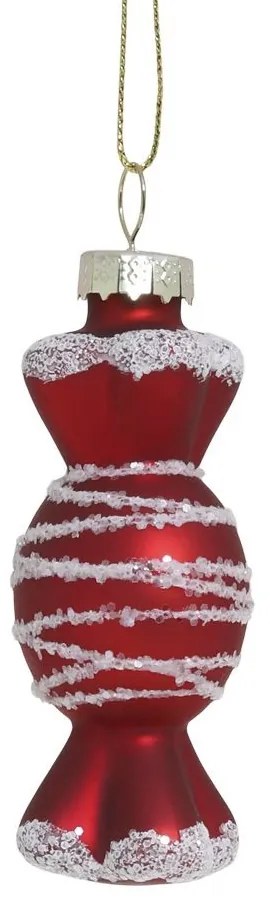 Červenobiela sklenená vianočná ozdoba cukrík - Ø 3,5*8,5cm