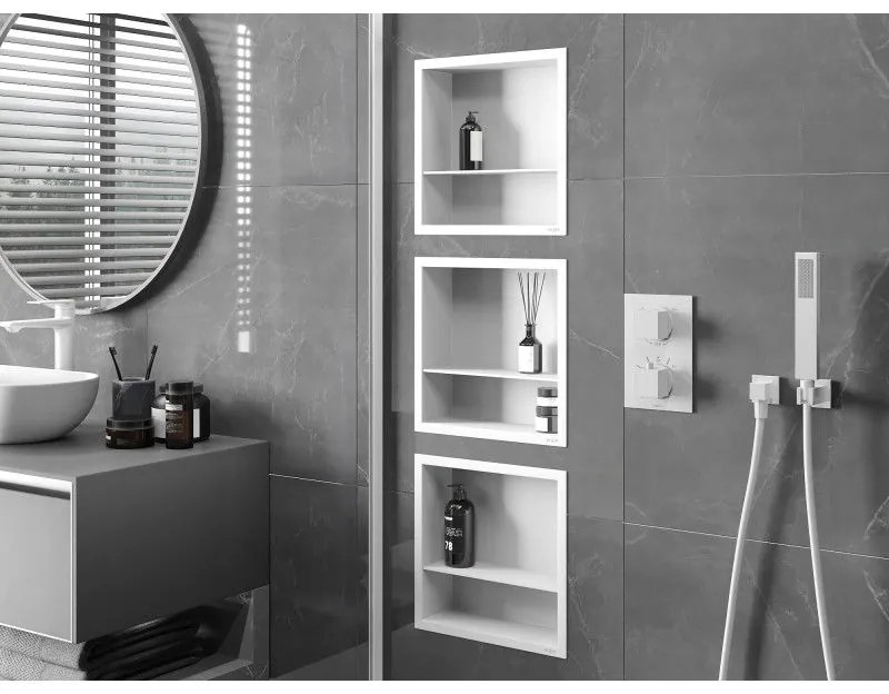 Mexen X-Wall-R, polička na zapustenie na obklad s golierom 30 x 30 cm, biela, 1920303010S