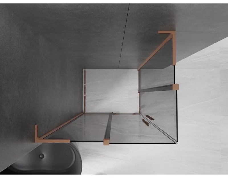 Mexen Velar L Duo, sprchový kút s posuvnými dverami 90 x 80 cm, 8mm šedé sklo, medená matná, 871-090-080-02-43-65