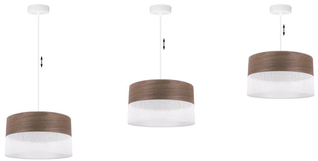 Závesné svietidlo Wood, 1x hnedá orechová dýha/biele PVC tienidlo, (fi 30cm)