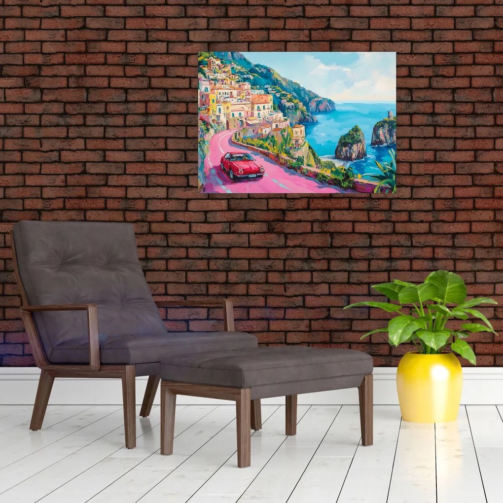 Sklenený obraz - Ružová cesta na pobreží (70x50 cm)