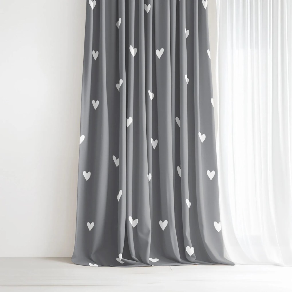 Goldea bavlnený záves - srdiečka na sivom 160x150 cm