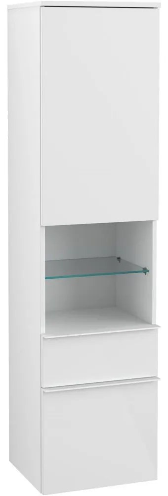 VILLEROY & BOCH Venticello závesná vysoká skrinka, 1 dvierka + 1 priehradka + 2 zásuvky, pánty vľavo, 404 x 372 x 1546 mm, Glossy White, A95202DH