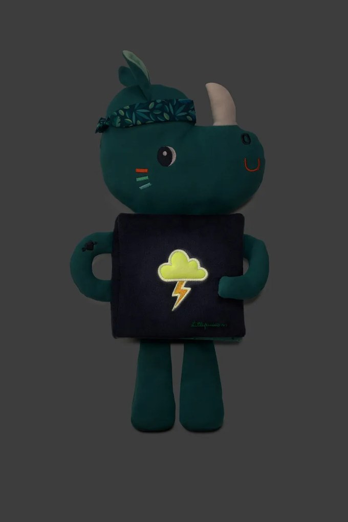 Lilliputiens - textilná knižka so svietiacim obrázkom - nosorožec Marius