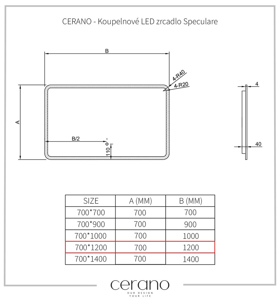 Cerano Speculare, kúpeľňové LED zrkadlo 120x70 cm, CER-CER-429289