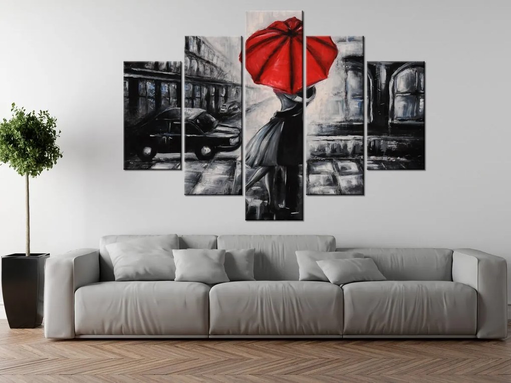 Gario Obraz na plátne Červený bozk v daždi - 5 dielny Rozmery: 100 x 63 cm