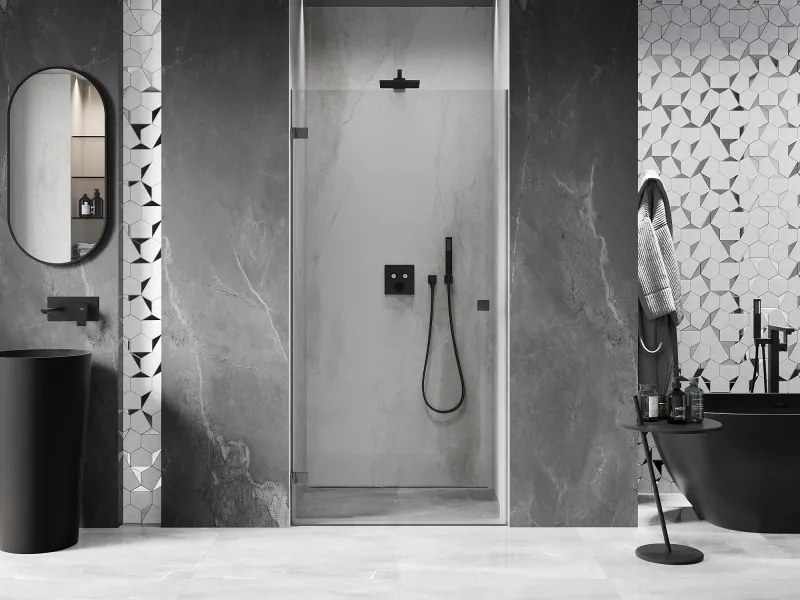 Mexen, Mexen Lunar-B výklopné sprchové dvere ľavé 85 cm, transparentné, pištoľový kov - 832-085-000-95-00-L